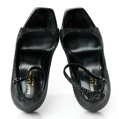 Saint Laurent Kid Suede Crystal Embellished Opyum 110 Ankle Strap Sandals 37 Black 2 of 10