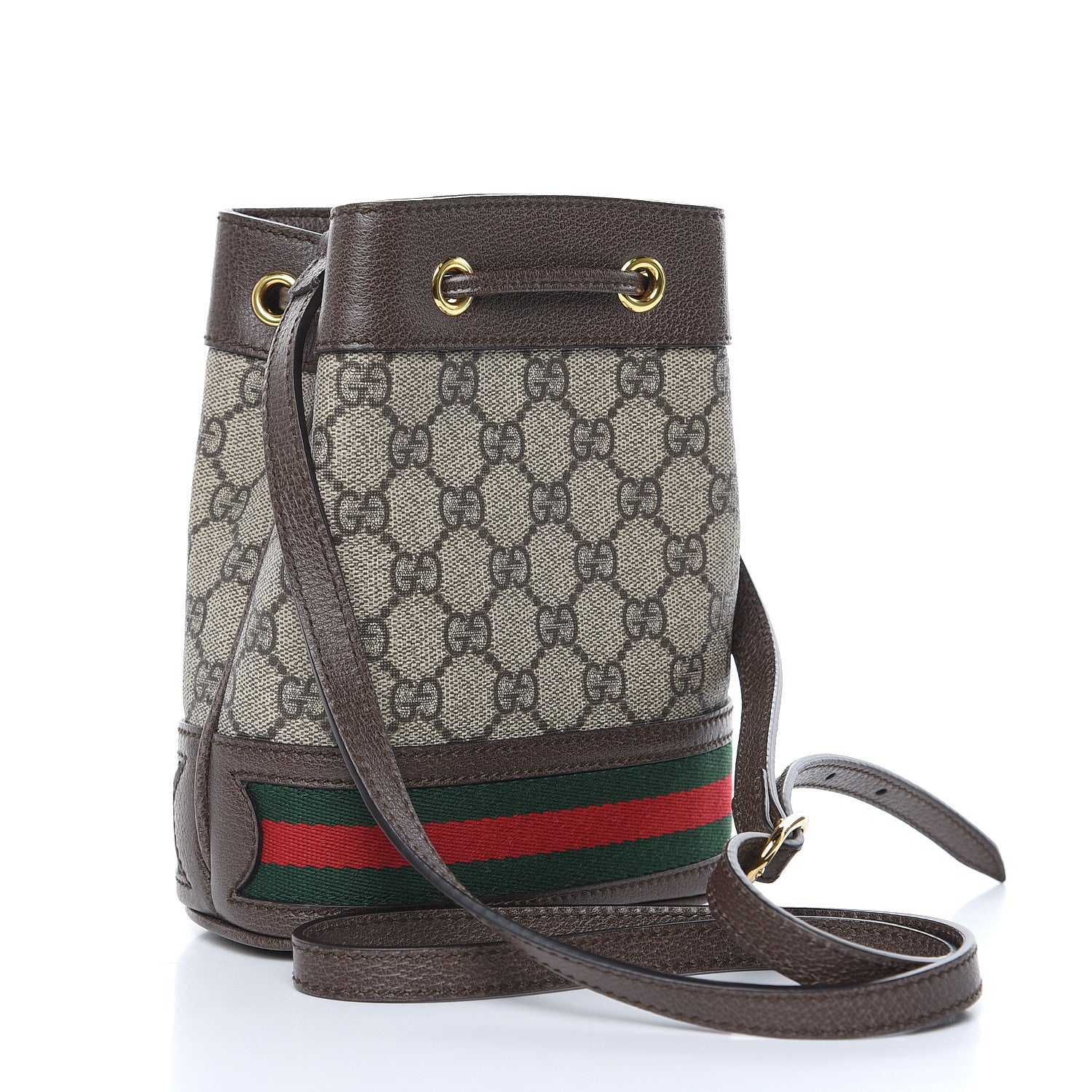 Gucci GG Supreme Monogram Web Mini Ophidia Bucket Bag Brown 3 of 10
