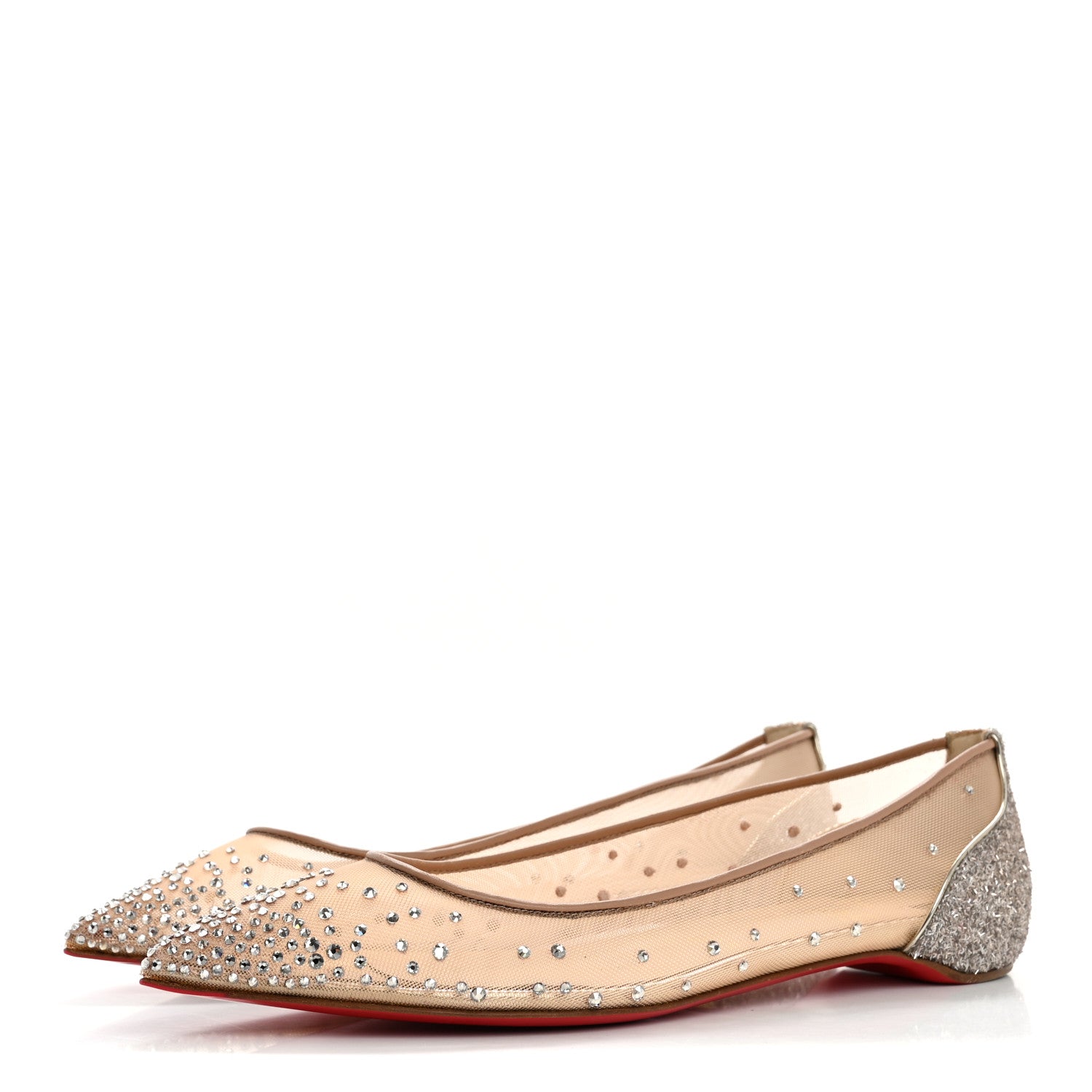 Christian Louboutin Rete Glitter Mini Specchio Strass Follies Flats 39.5 Perle 4 of 9