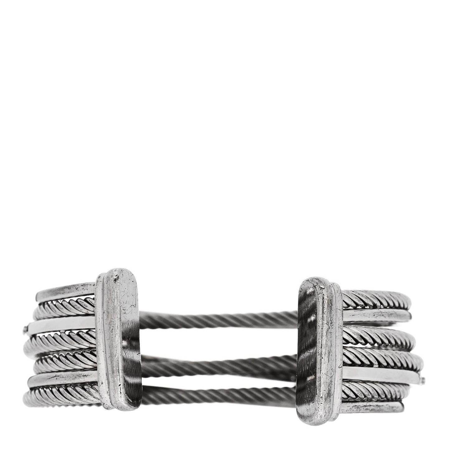 Sterling Silver 14K White Gold Diamond Crossover Four Row Cuff Bracelet