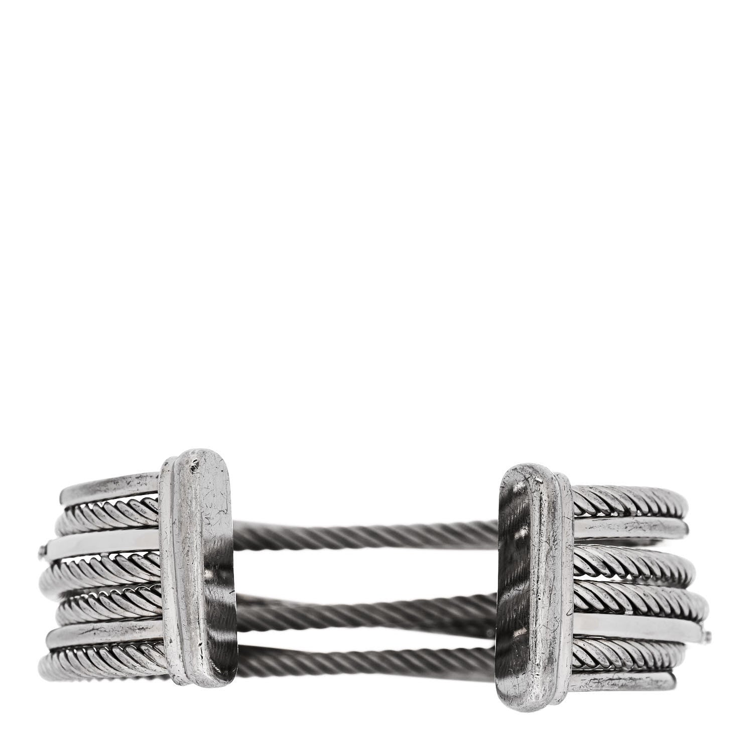 David Yurman Sterling Silver 14K White Gold Diamond Crossover Four Row Cuff Bracelet 2 of 3