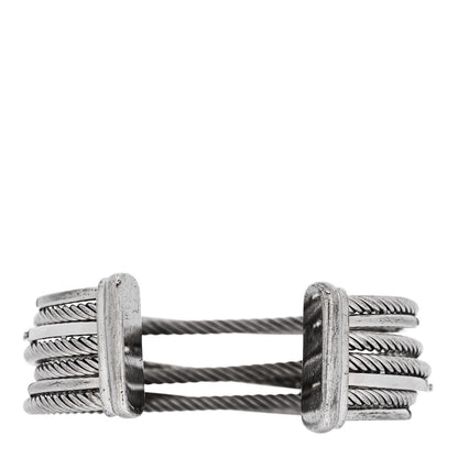 David Yurman Sterling Silver 14K White Gold Diamond Crossover Four Row Cuff Bracelet 2 of 3