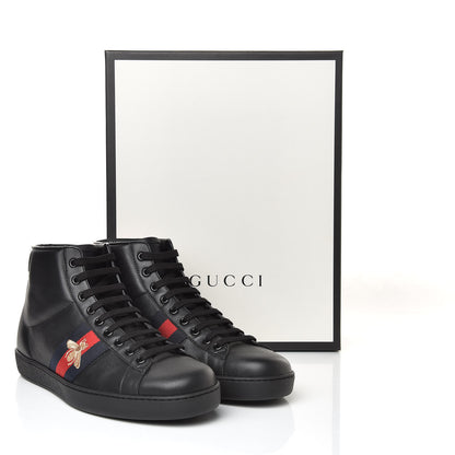 Gucci Calfskin Miro Soft Web Bee Embroidered Mens Ace High Top Sneakers 10.5 Black 10 of 10
