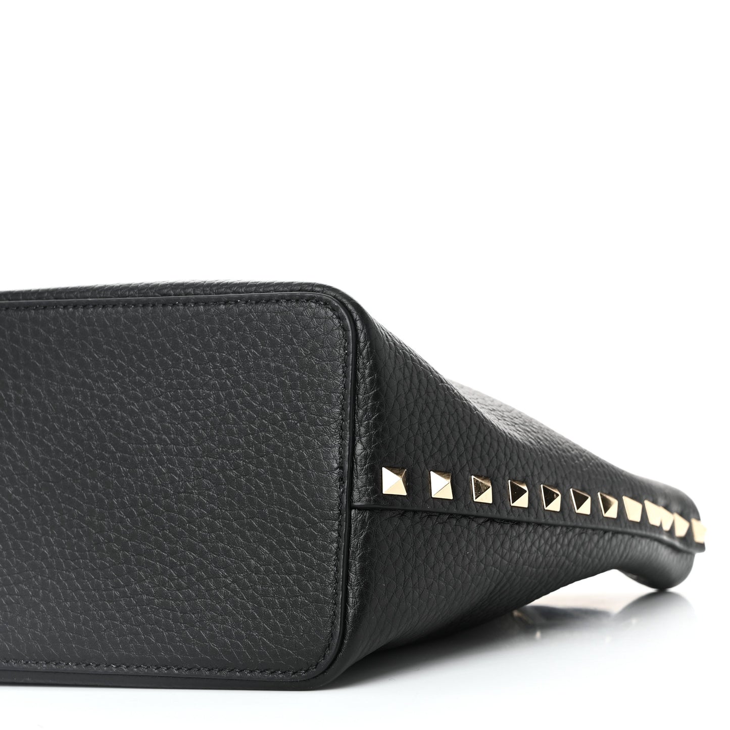 Grained Calfskin Rockstud Bucket Bag Black