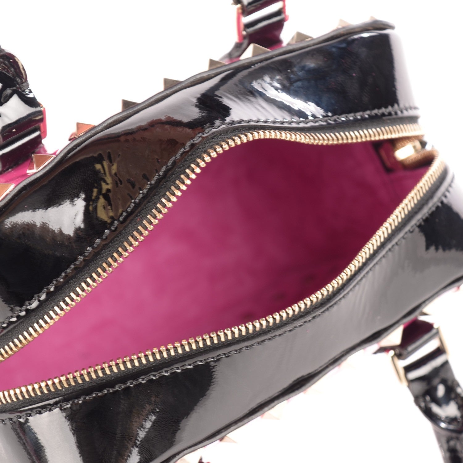 Valentino Garavani Patent Bi Color Rockstud Top Handle Crossbody Bag Pop Fuxia Black 5 of 8