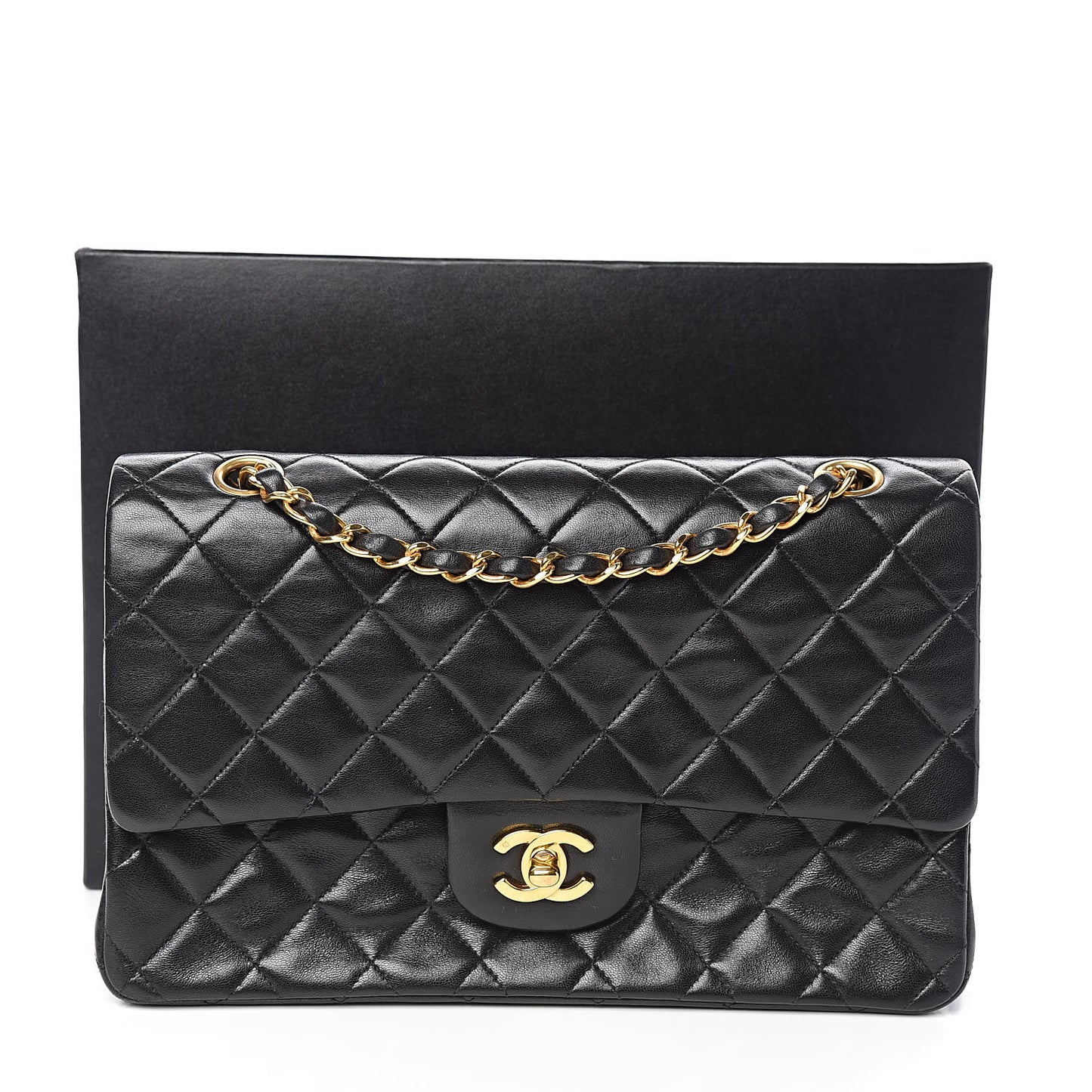 Lambskin Quilted Medium Double Flap Black