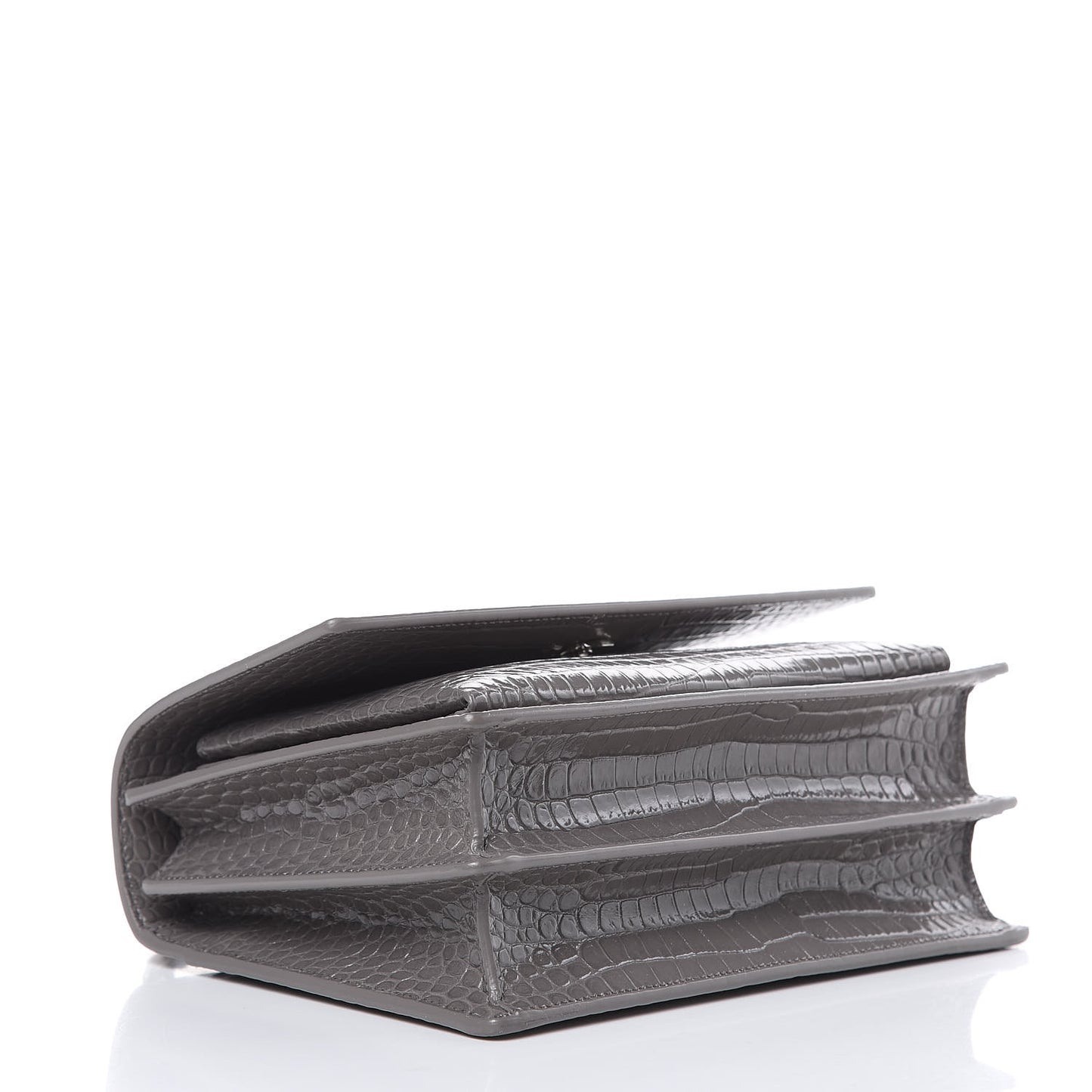 Calfskin Crocodile Embossed Medium Monogram Sunset Fog