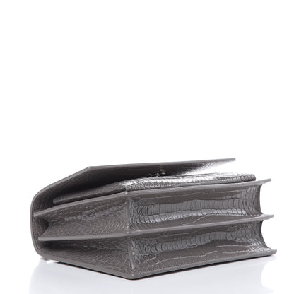 Saint Laurent Calfskin Crocodile Embossed Medium Monogram Sunset Fog 4 of 11
