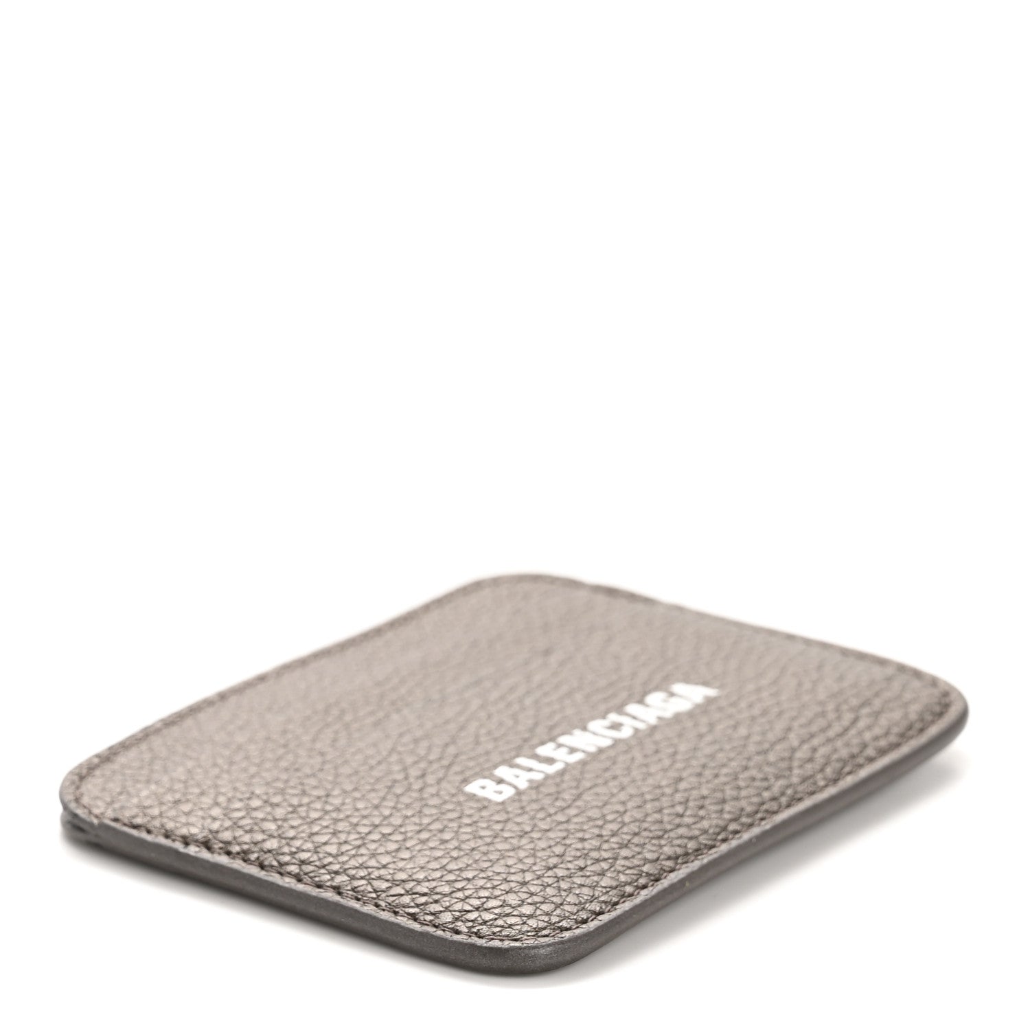 Balenciaga Metallized Grained Calfskin Logo Cash Rounded Card Holder Dark Bronze White 4 of 8
