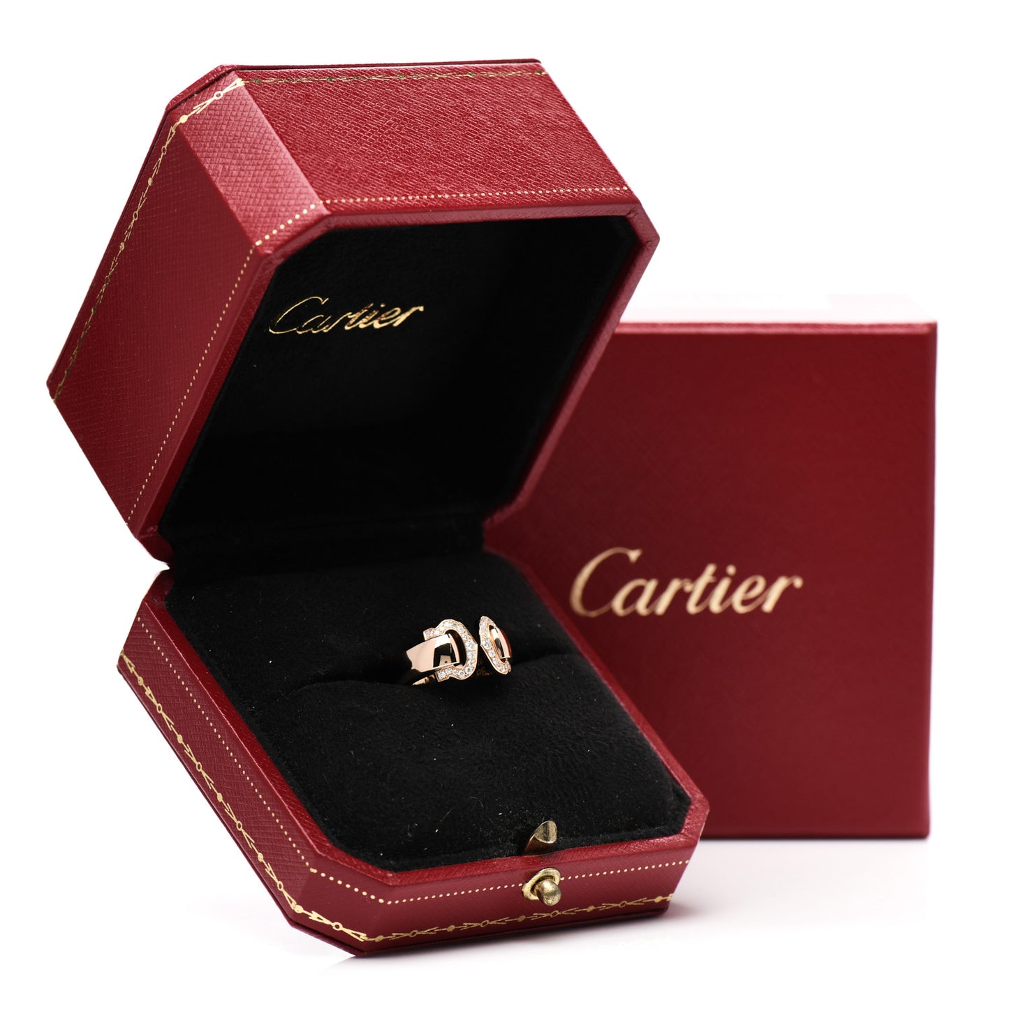 18K Pink Gold Diamond C De Cartier Ring 47 4.25