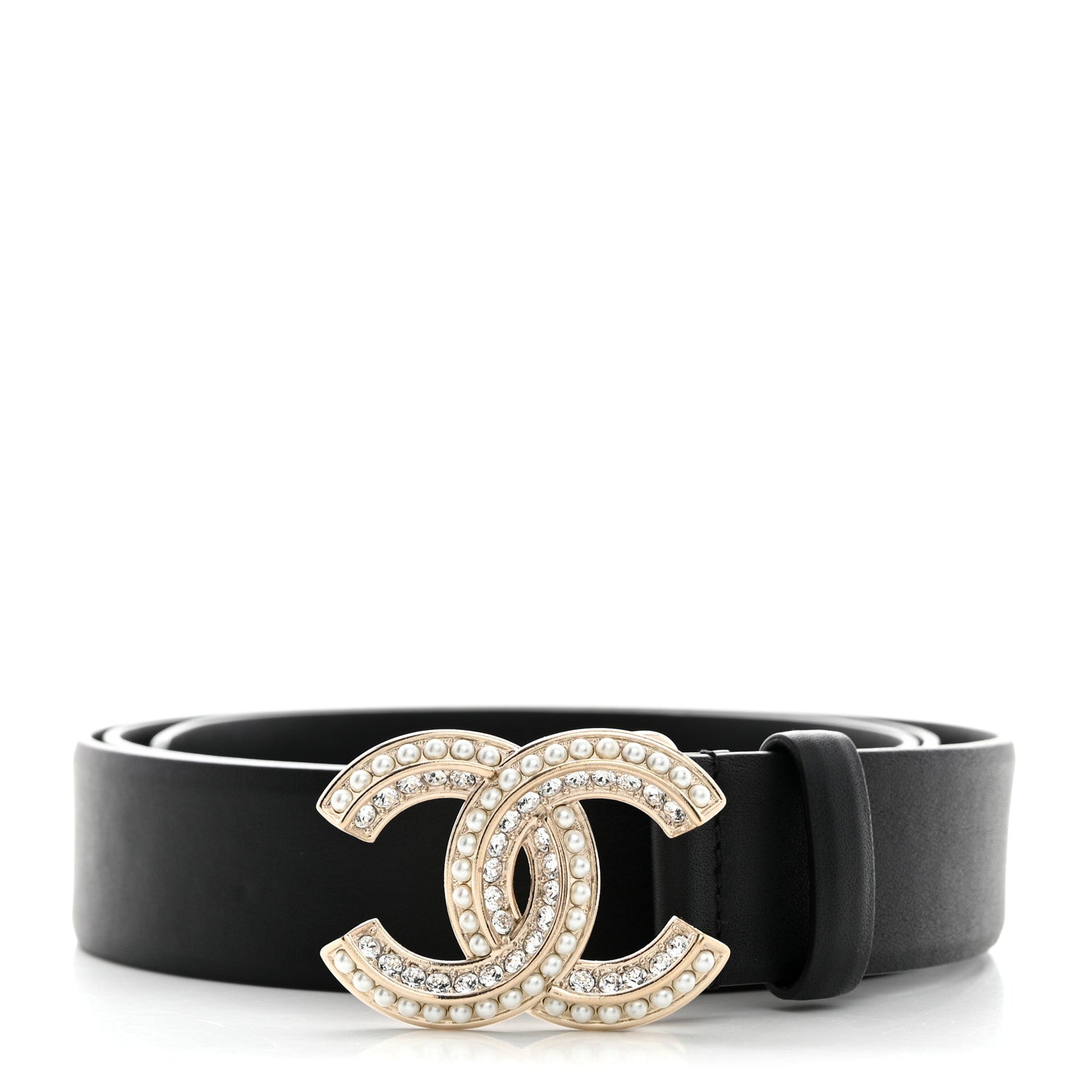 Chanel Calfskin Pearl Crystal CC Belt 95 38 Black 1 of 7