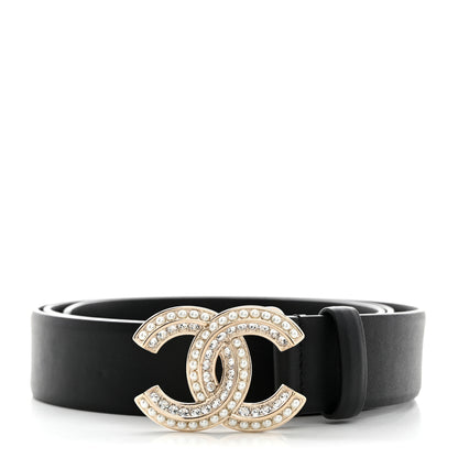 Chanel Calfskin Pearl Crystal CC Belt 95 38 Black 1 of 7