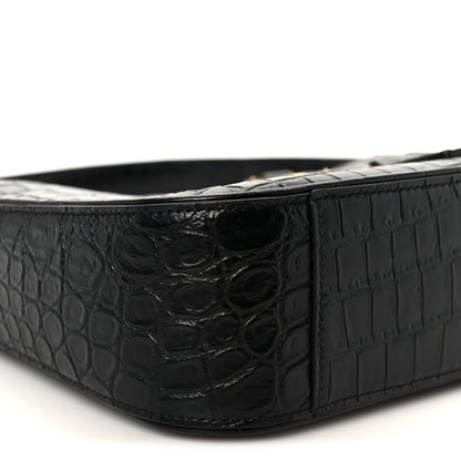 Saint Laurent Calfskin Crocodile Embossed Le 5 A 7 Hobo Black 9 of 11
