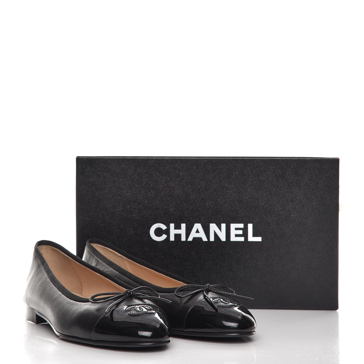 Chanel Lambskin Patent Cap Toe Ballerina Flats 40.5 Black 9 of 9