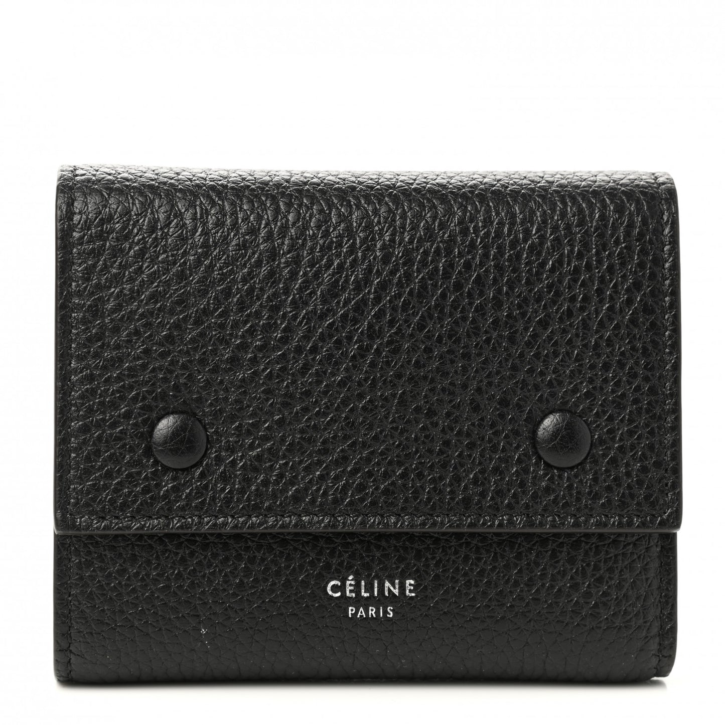 Drummed Calfskin Small Multifunction Folded Wallet Black