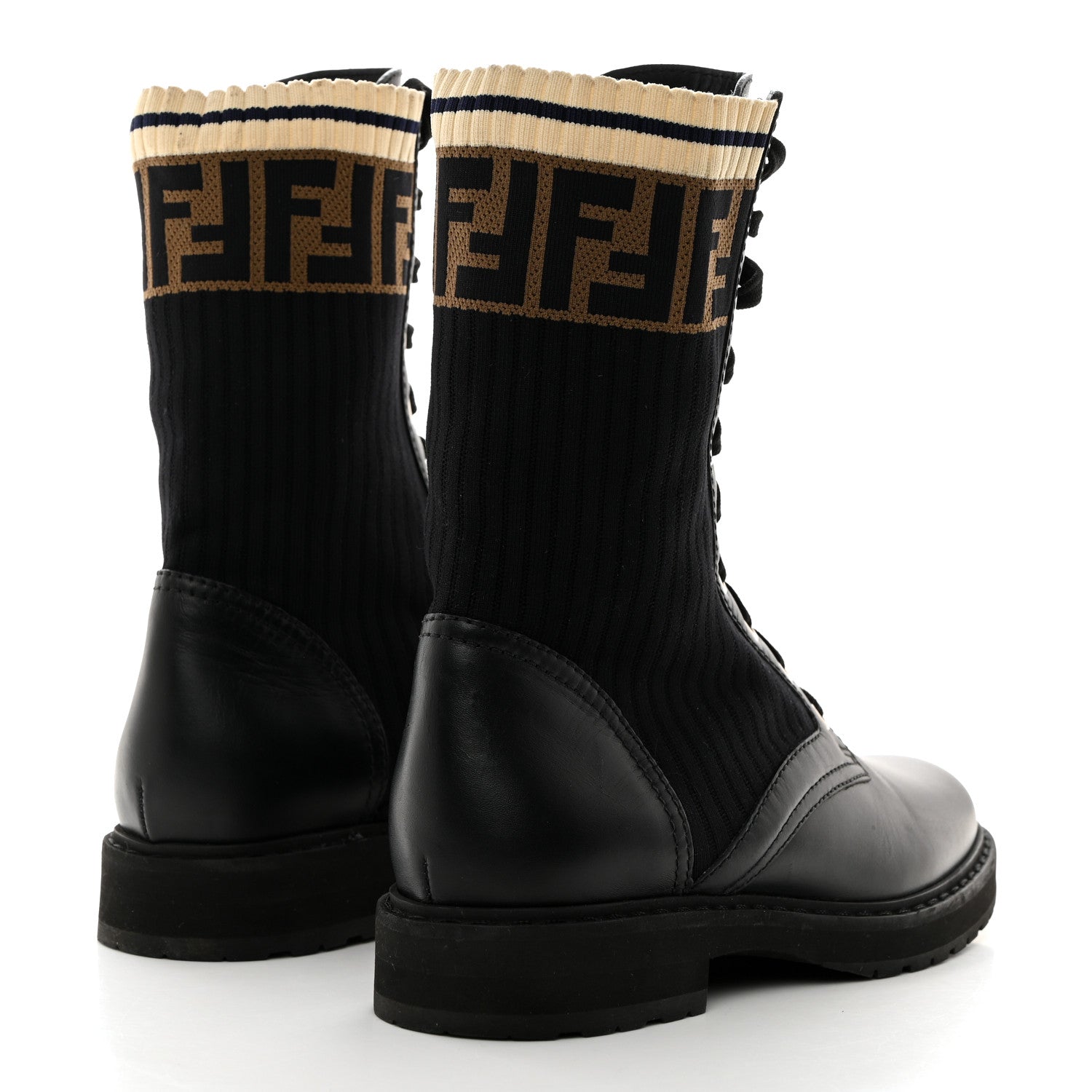 Fendi Calfskin Stretch Fabric Rockoko Biker Boots 38 Tobacco Black Marino 4 of 8