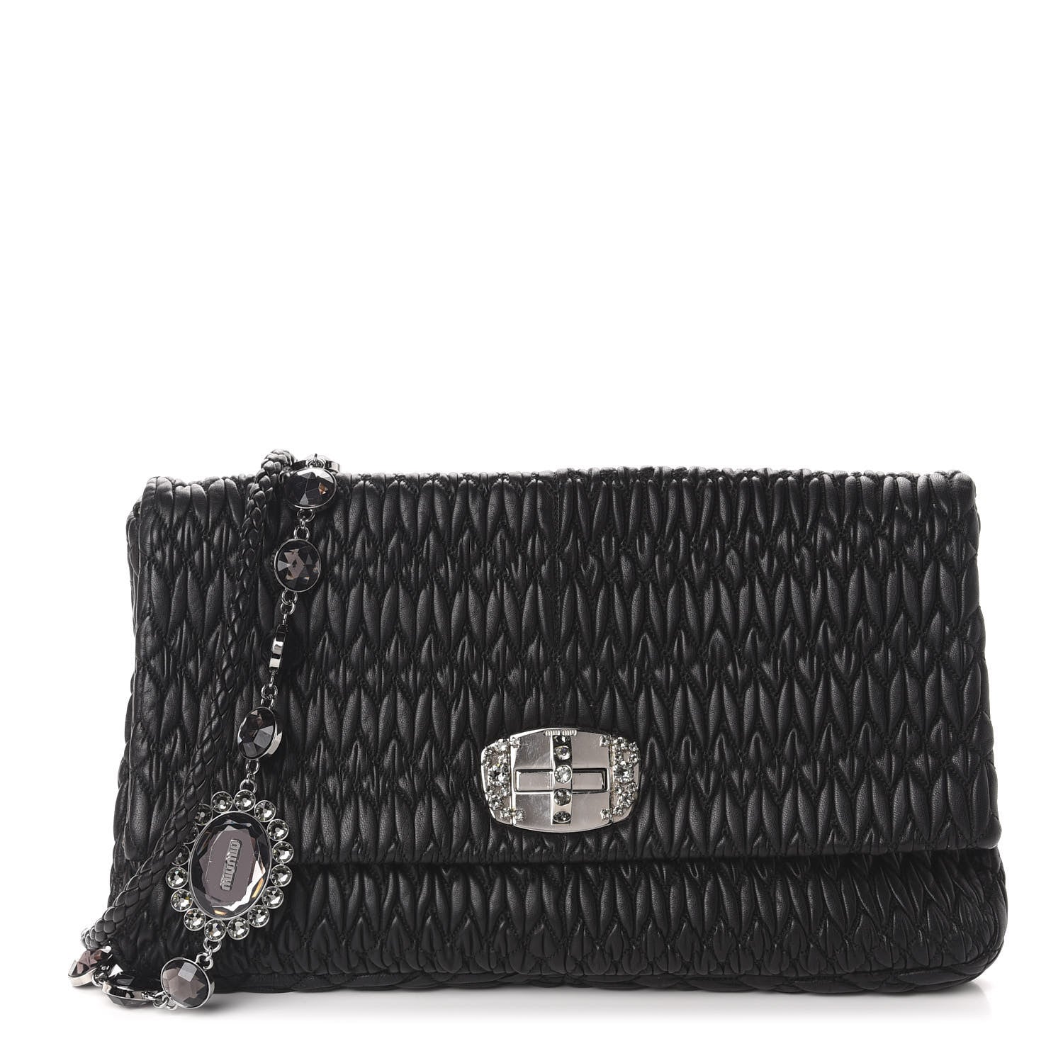 Miu Miu Nappa Matelasse Crystal Flap Clutch Black 1 of 10