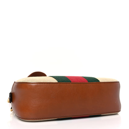 Gucci Vintage Canvas Web Shoulder Bag Sand Cuir 4 of 10