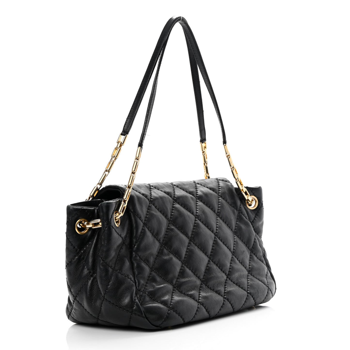 Calfskin Quilted Retro Chain Flap Black