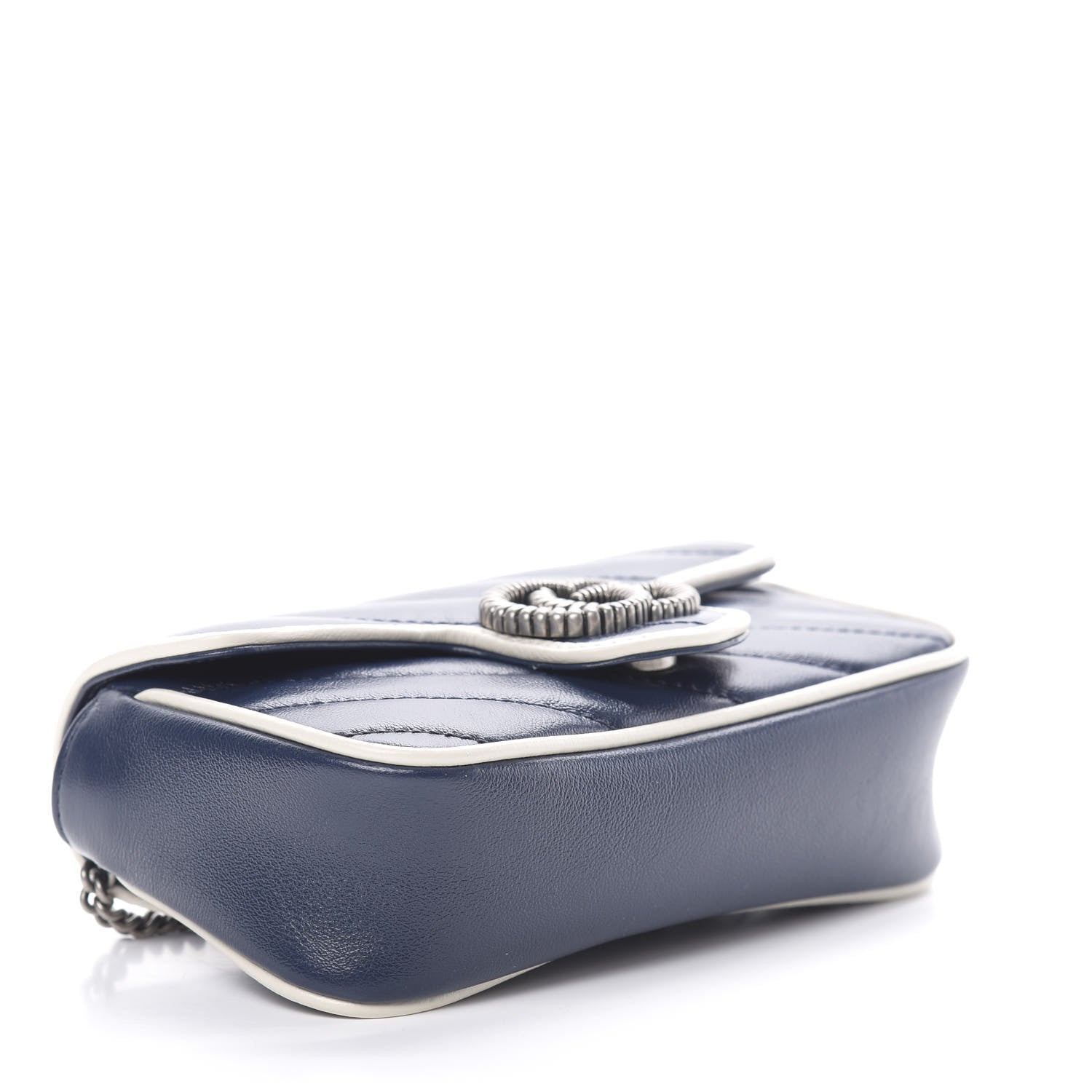 Gucci Vintage Effect Calfskin Matelasse Diagonal Super Mini Torchon GG Marmont Shoulder Bag Blue Agata Mystic White 4 of 11