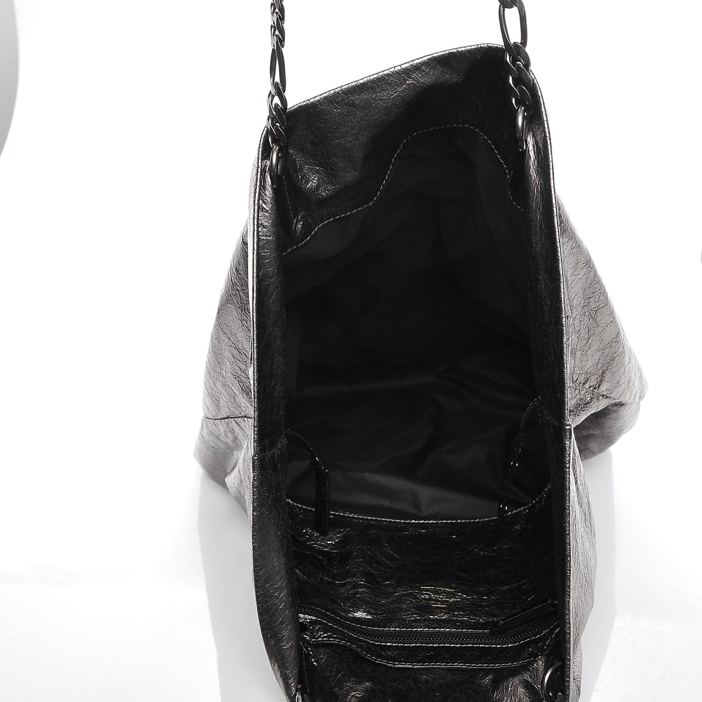 Metallic Crinkled Lambskin Paper Bag Tote Grey