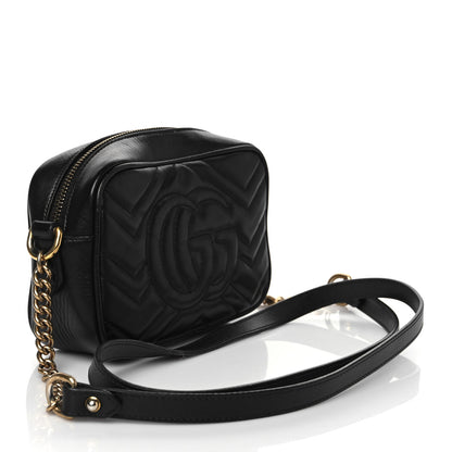 Gucci Calfskin Matelasse Mini GG Marmont Chain Shoulder Bag Black 3 of 11