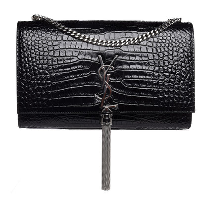 Saint Laurent Calfskin Crocodile Embossed Medium Classic Monogram Kate Tassel Satchel Black 1 of 8