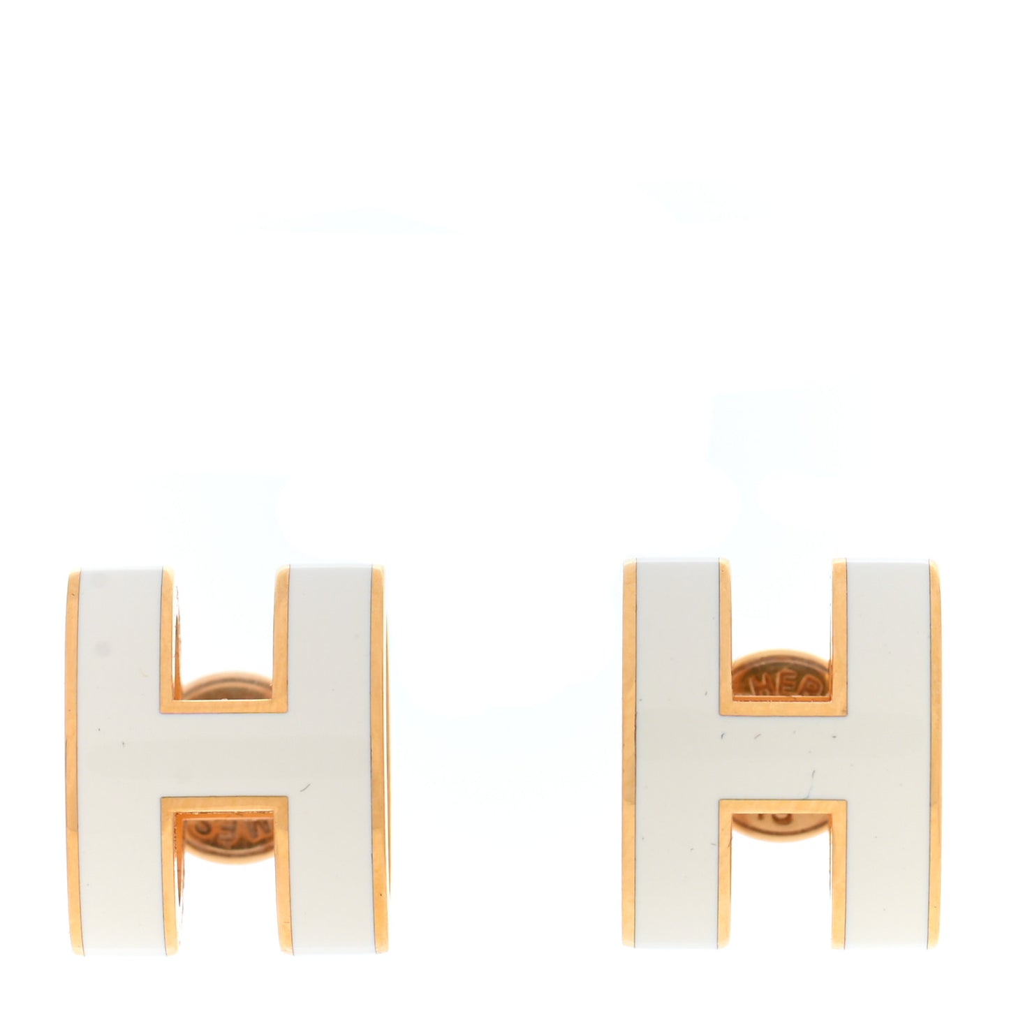 Gold Lacquered Mini Pop H Earrings White