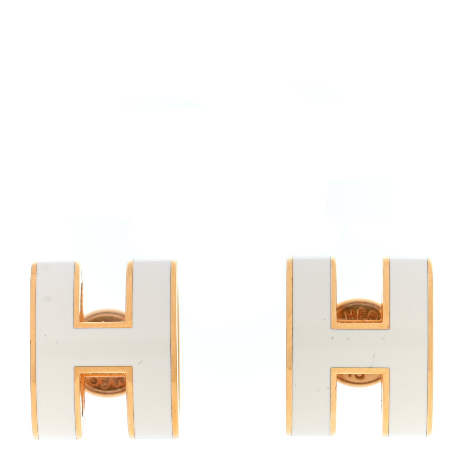 Hermes Gold Lacquered Mini Pop H Earrings White 1 of 6