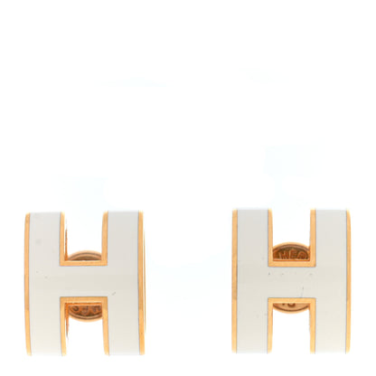 Hermes Gold Lacquered Mini Pop H Earrings White 1 of 6