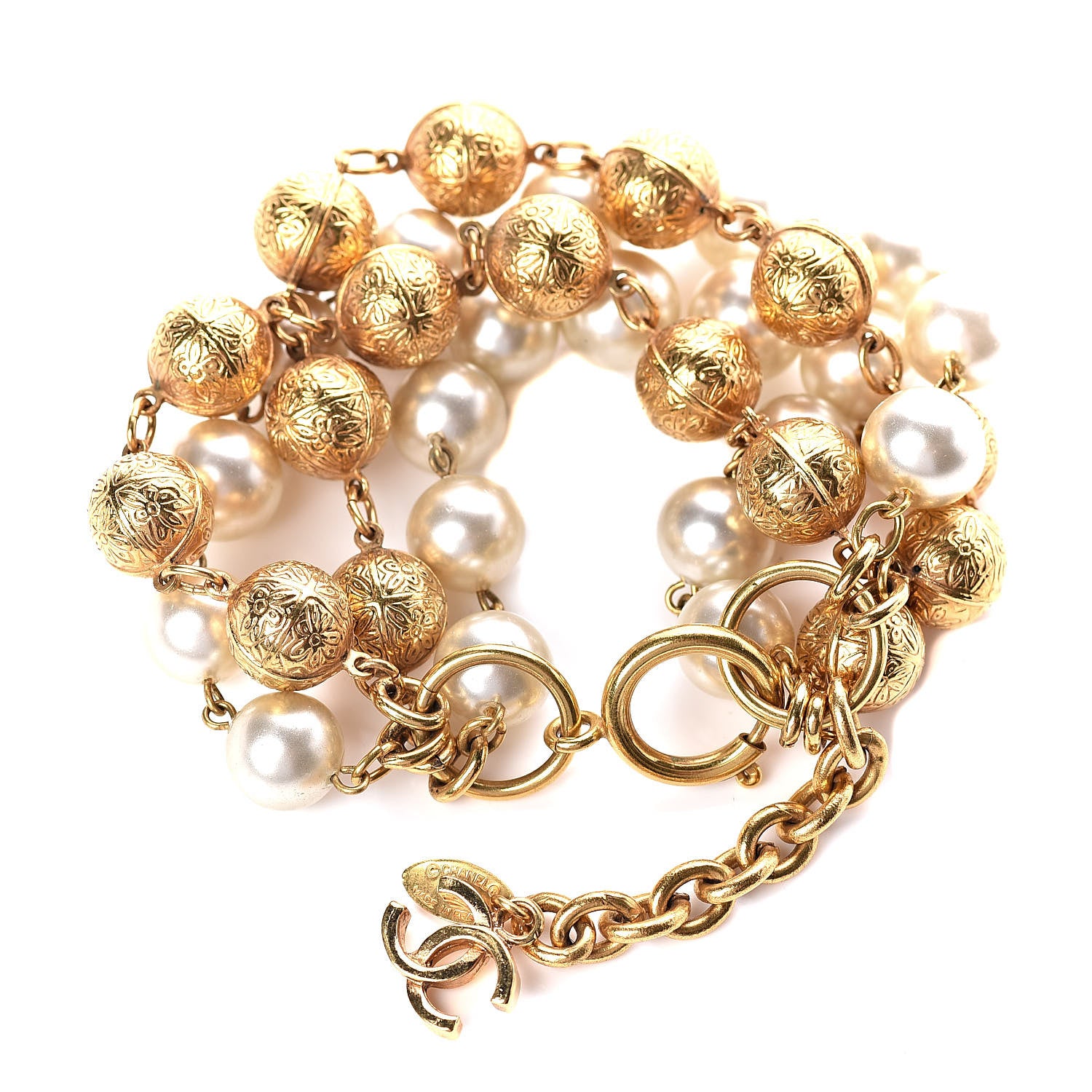 Chanel Pearl Beaded Multi Strand Bracelet Gold 1 of 8
