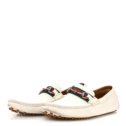 Gucci Miro Soft Calfskin Web Mens Horsebit Driver Loafers 10 White 4 of 10