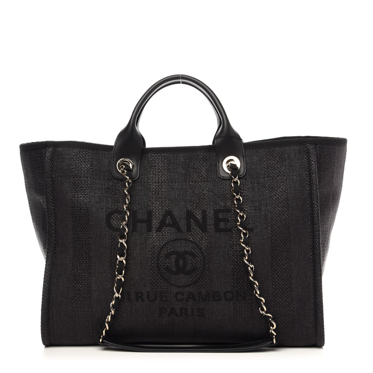 Mixed Fibers Calfskin Striped Medium Deauville Tote Black
