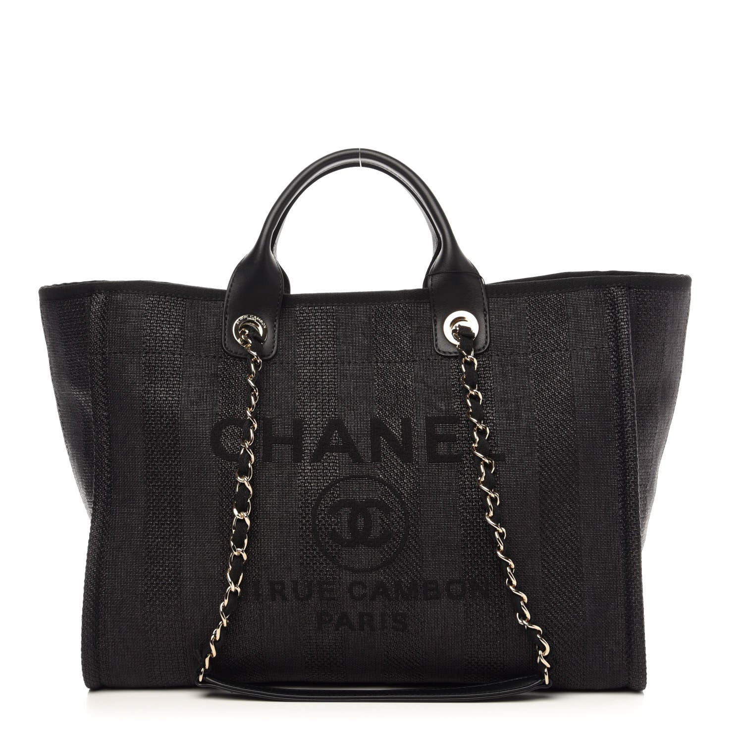 Chanel Mixed Fibers Calfskin Striped Medium Deauville Tote Black 1 of 11