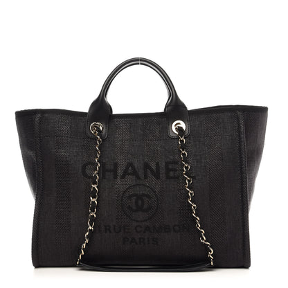 Chanel Mixed Fibers Calfskin Striped Medium Deauville Tote Black 1 of 11