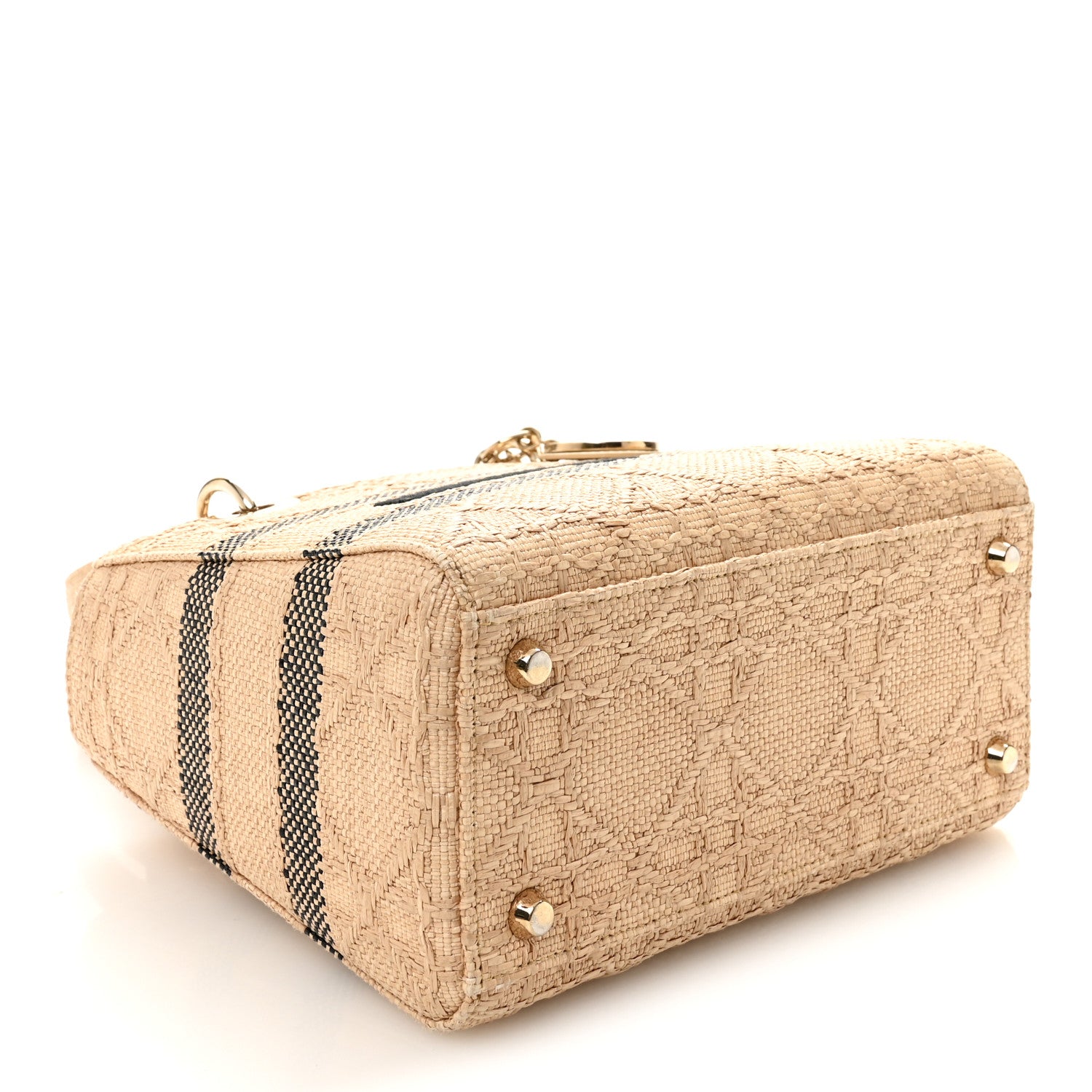 Christian Dior Raffia Woven Cannage Embroidered Medium Lady D-Lite
