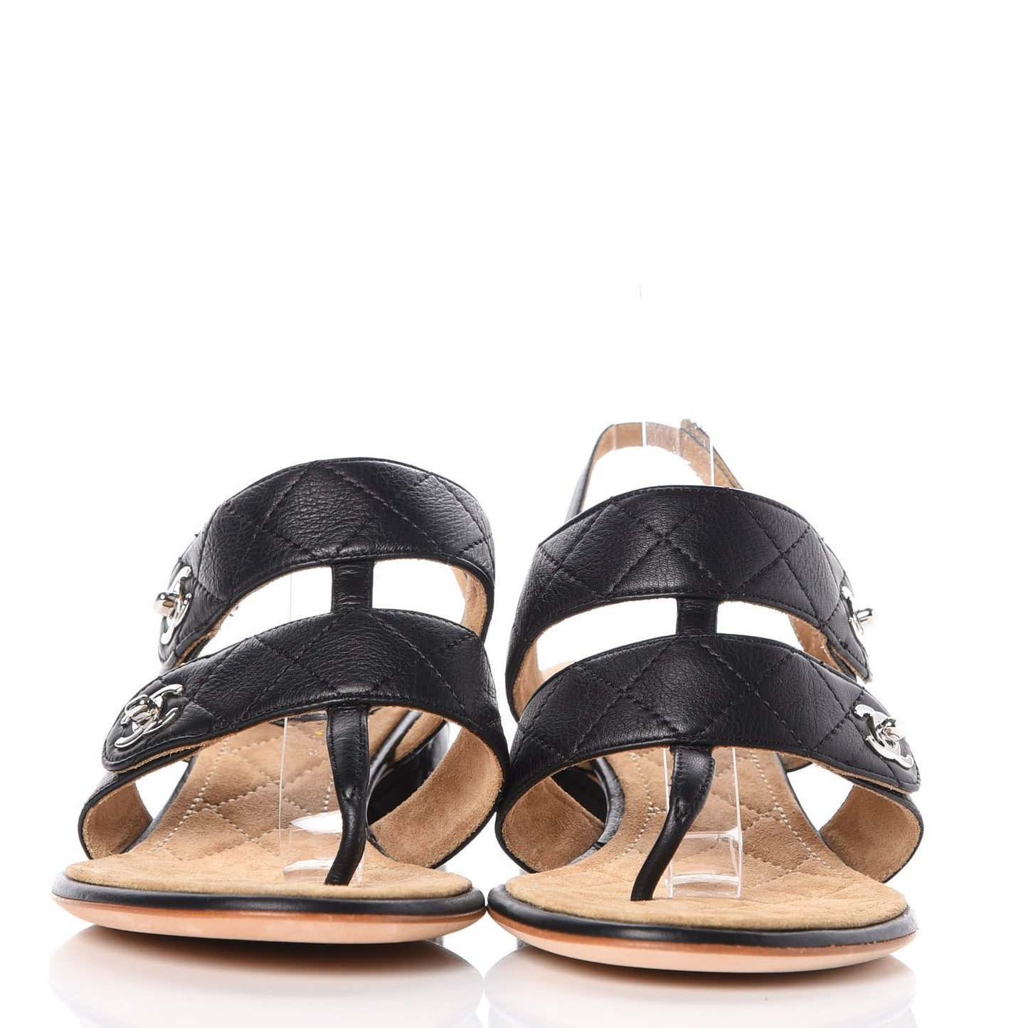 Lambskin Quilted CC Turnlock Sandals 37 Black