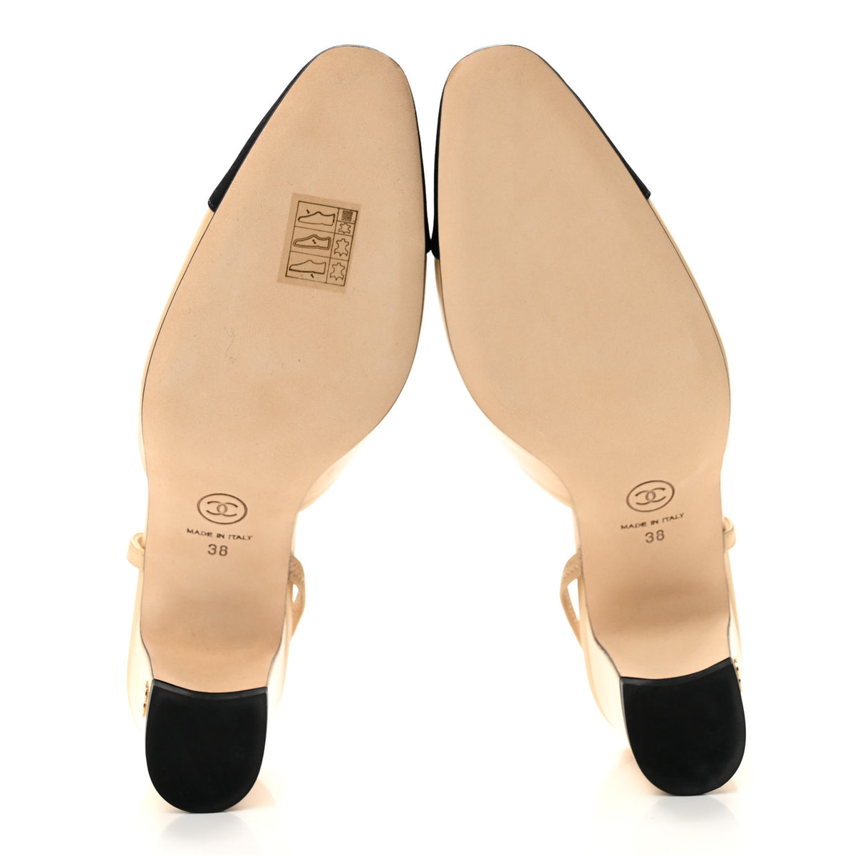 Chanel Goatskin Grosgrain Cap Toe CC Slingback Pumps 38 Beige Black 6 of 10