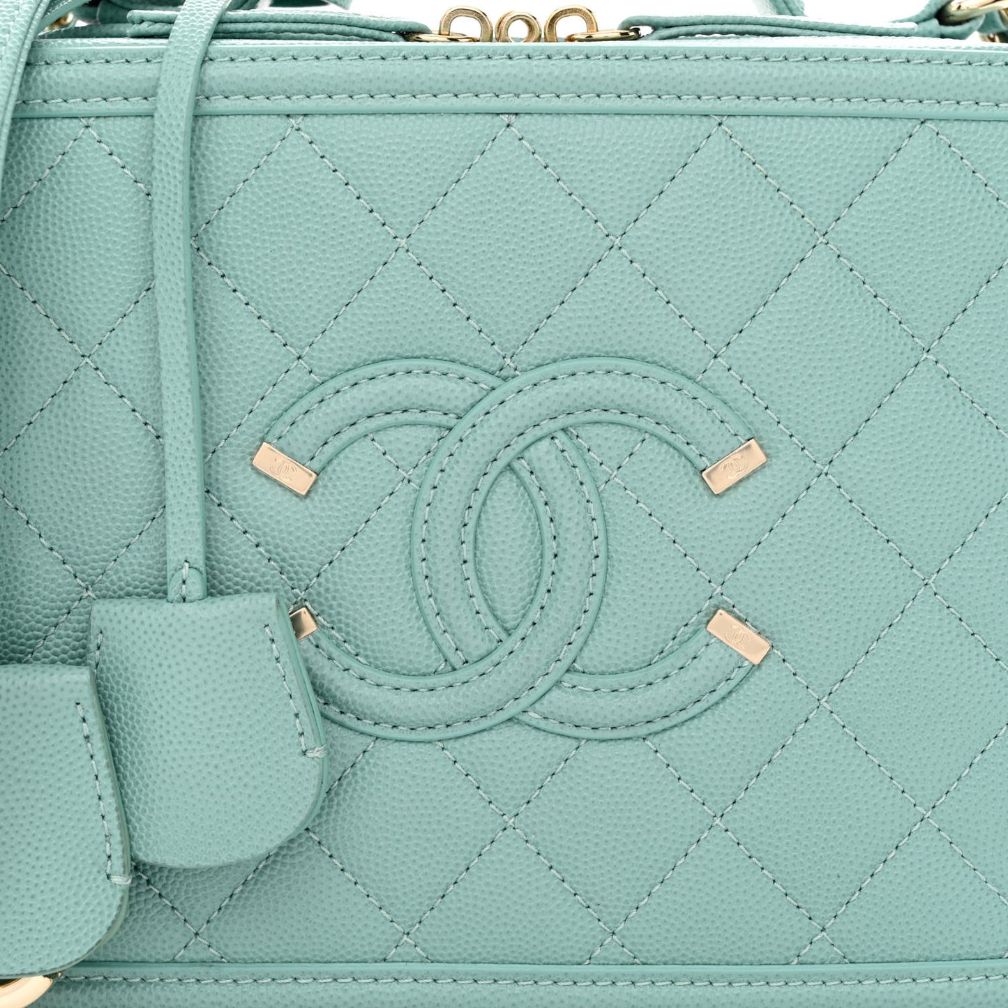 Caviar Quilted Medium CC Filigree Vanity Case Light Blue
