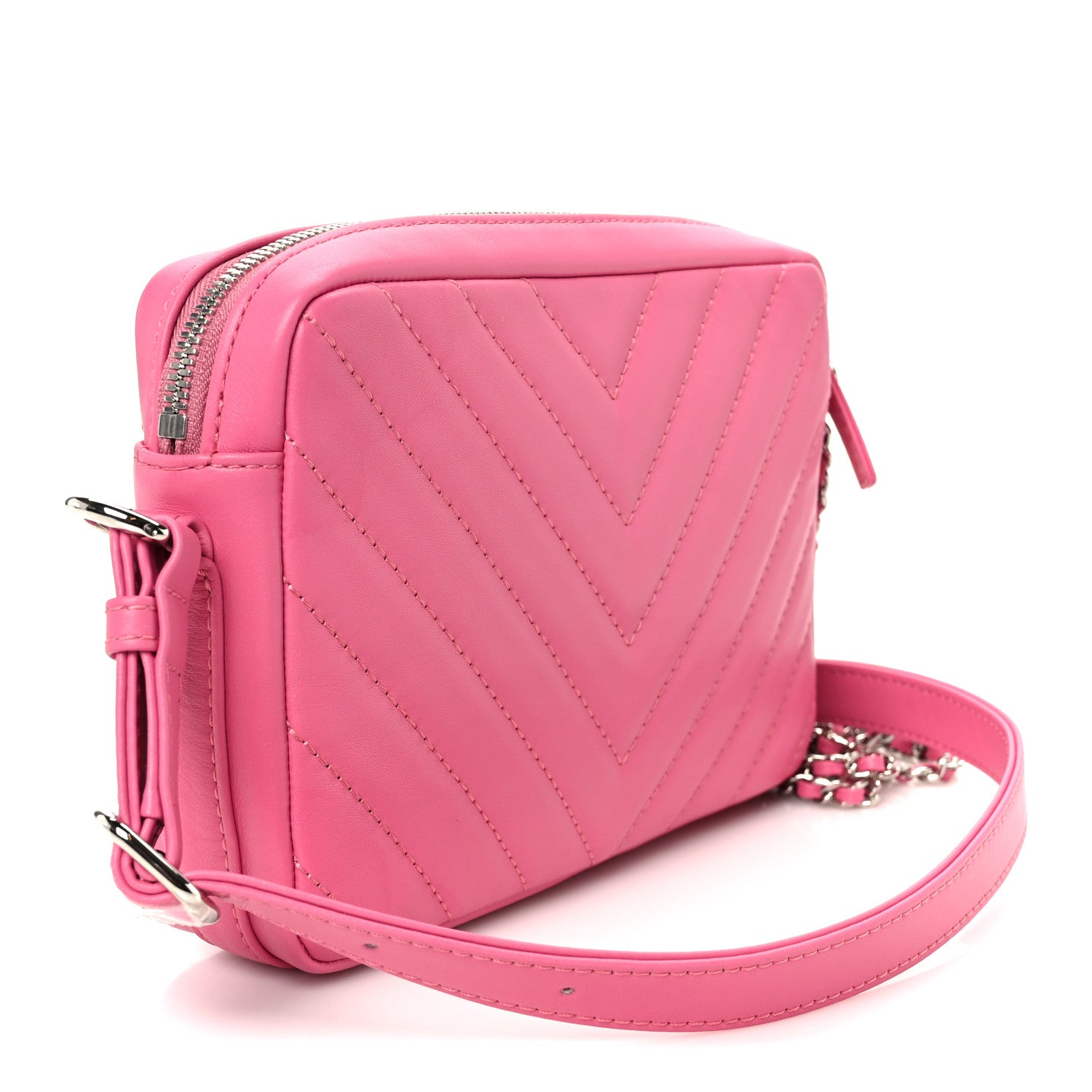 Chanel Lambskin Chevron Quilted Small Promenade Camera Case Pink 3 of 11