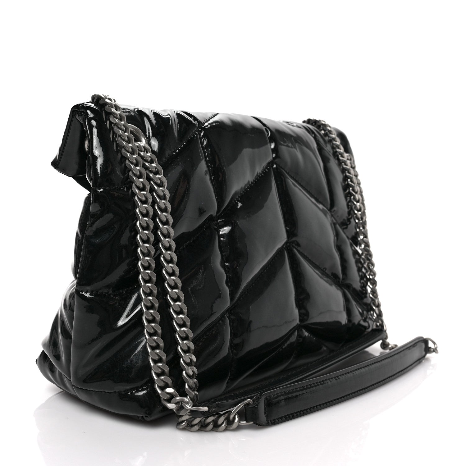 Saint Laurent Patent Quilted Small Loulou Puffer Monogram Chain Satchel Black 3 of 8