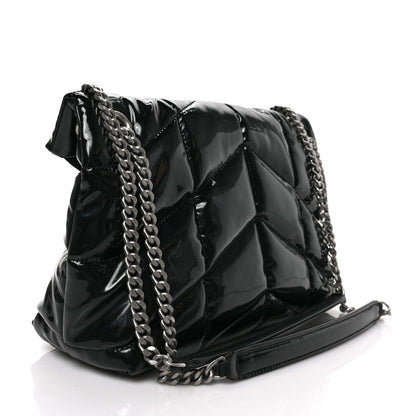 Saint Laurent Patent Quilted Small Loulou Puffer Monogram Chain Satchel Black 3 of 8