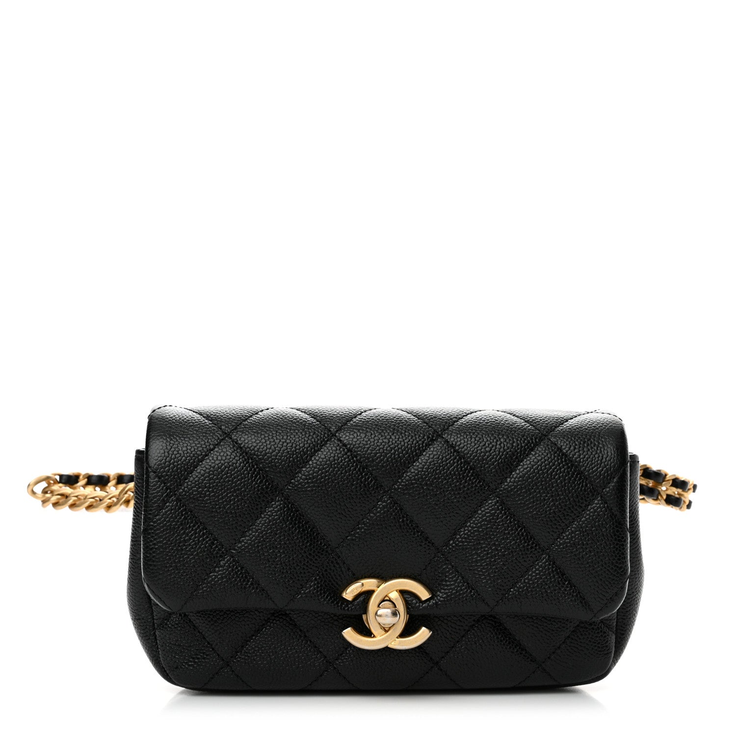 Chanel Shiny Caviar Quilted Chain Melody Waist Belt Bag Black 1 of 12