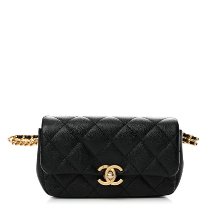 Chanel Shiny Caviar Quilted Chain Melody Waist Belt Bag Black 1 of 12