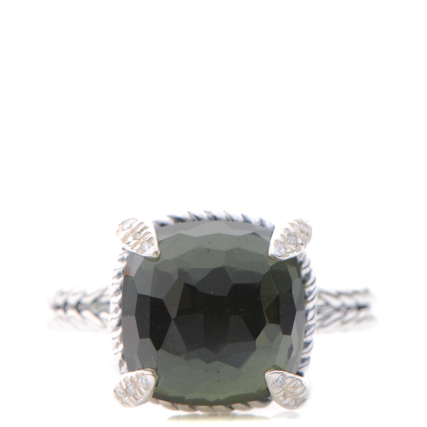 Sterling Silver Diamond Green Orchid 11mm Chatelaine Ring 58 8.25