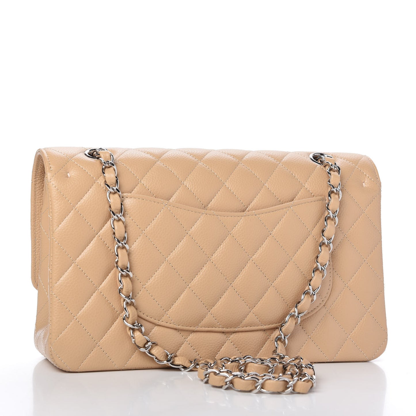 Caviar Quilted Medium Double Flap Beige