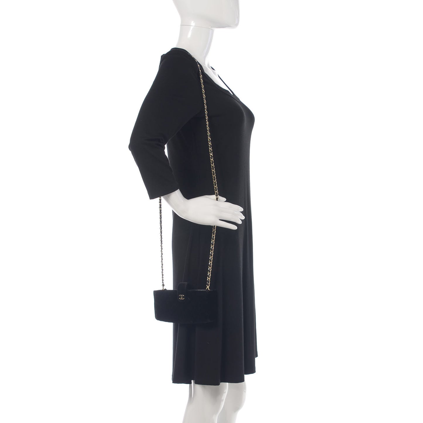 Velvet Quilted Small Clutch With Chain Black