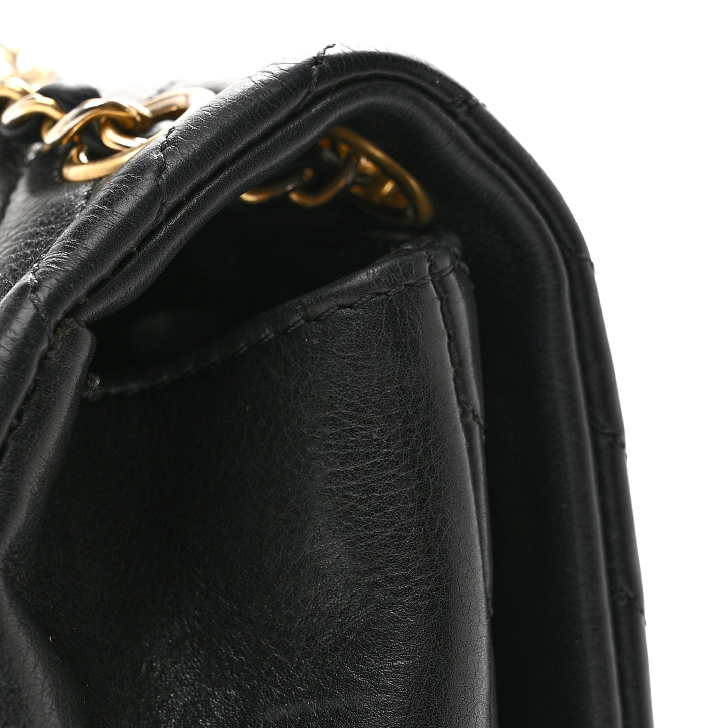 Calfskin Chevron Quilted Mini Rock The Corner Flap Black
