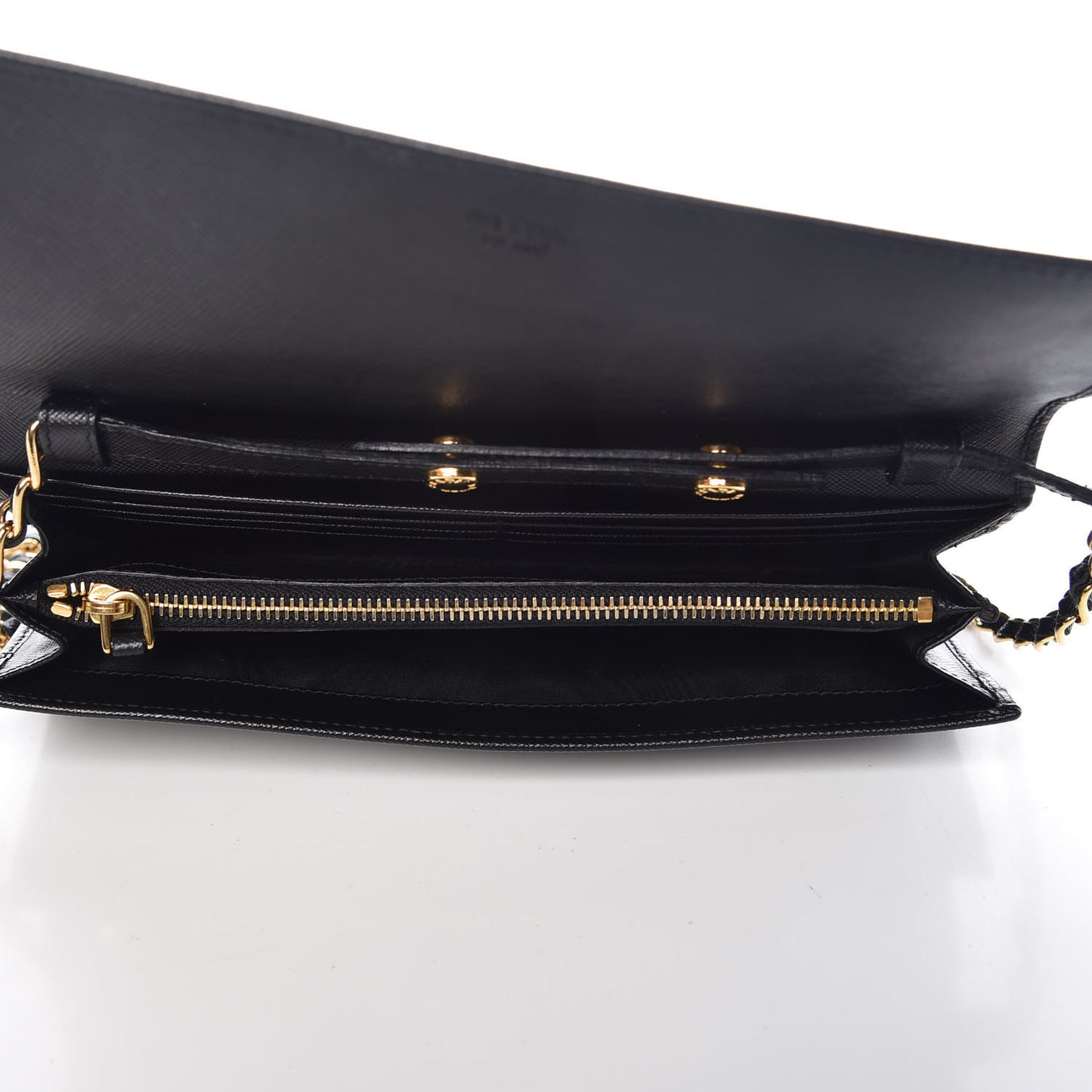 Saffiano Metal Oro Chain Wallet Black