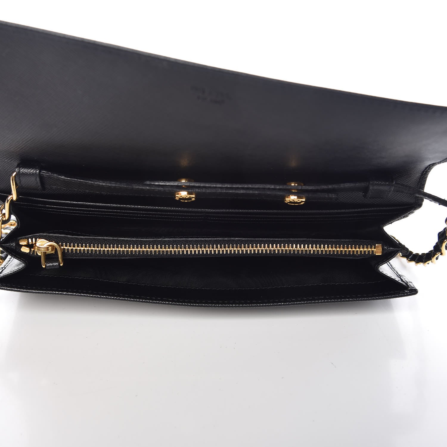 Prada Saffiano Metal Oro Chain Wallet Black 7 of 8